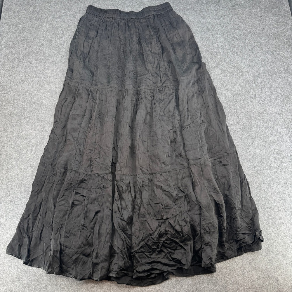 IOU Skirt Womens M Tiered Maxi Black Crinkle Elastic Waist EUC